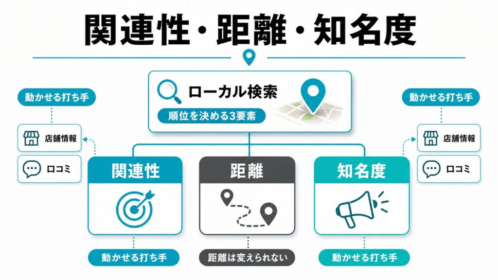 ローカル検索の順位は「関連性・距離・知名度」で決まる